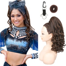 SEIKEA Cheer Ponytail Hair Piece, 14" Curly Cheerleader Hairpiece Ponytail Extension for Cheerleader Competition, Dance Black Brown