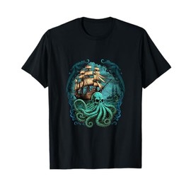 Octopus Kraken Pirate Ship Sailing T-Shirt