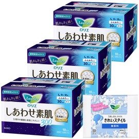 Laurier Happy Bare Skin for Many Nights with Wings, 11.8 inches (30 cm), 10 Pieces x 3 Sets (30 Pieces) + Bonus Included