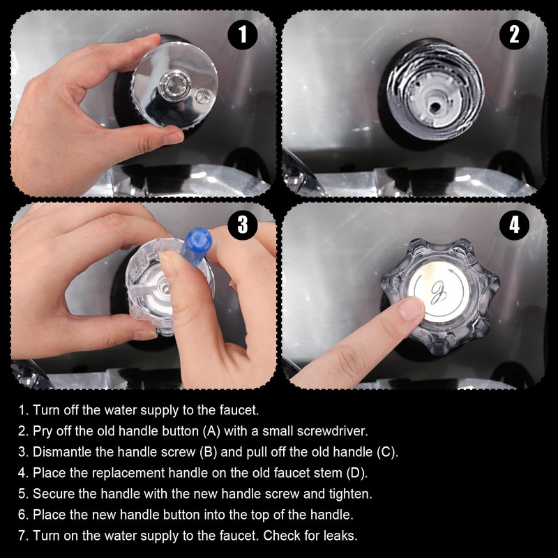 Gosknor 2pcs Shower Knob Replacements, Clear Acrylic Hot/Cold/Diverter Shower Knobs
