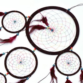 Dream Catcher for Good Dreams with Beads and Real Feathers, Diameter 9 cm, 11 cm, 14 cm, 16 cm, 17 cm and 28 cm.