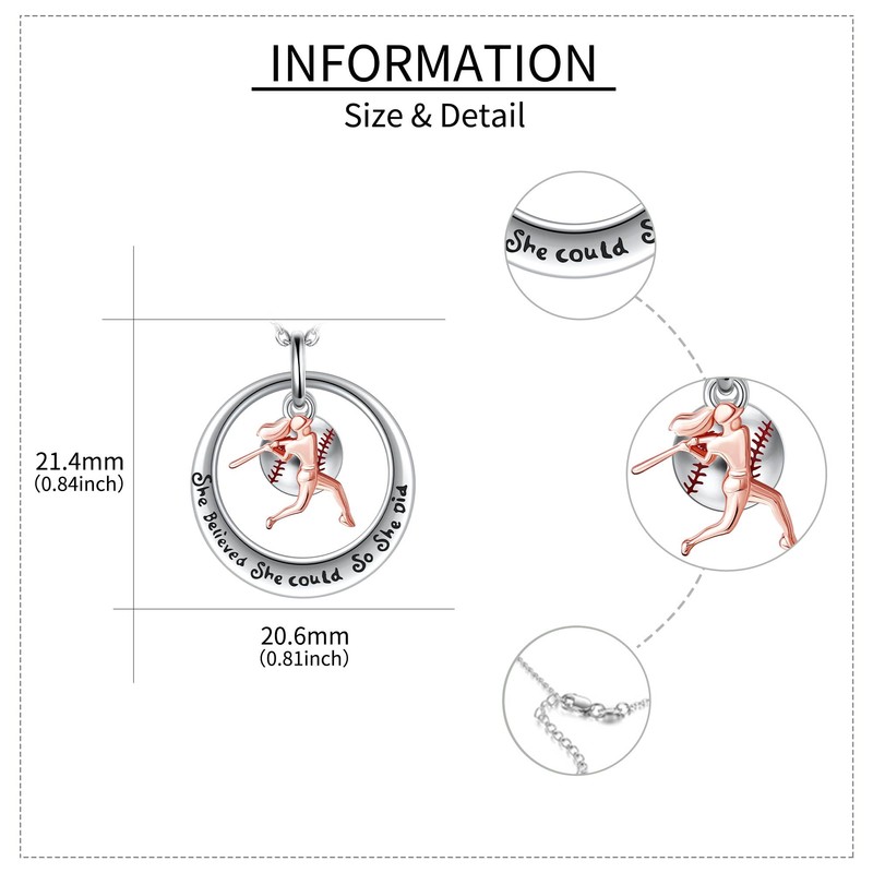 DAYLINLOVE Baseball Necklace Sterling Silver Baseball Player Round Pendant Necklace