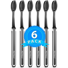 Nuva Dent Charcoal Toothbrushes - Charcoal Toothbrush Soft, Activated Charcoal Toothbrush Super Soft, Toothbrush Charcoal, Teeth Whitening Charcoal Tooth Brush - Adults & Kids - 6 pc, Extra Gentle