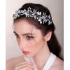 Chargances Bride Crystal Flower Long Headband Wedding Pearl Leaf Hair