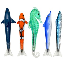 Lopenle 5PCS Novelty Fish Pens Clownfish Shark Pens Sea Horse Pens Dolphin Pens Sea Animal Ballpoint Pens With Black Ink Pen For Kids School Supplies Birthday Party