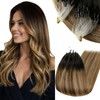RUNATURE Micro Bead Hair Extensions Real Human Hair Brown Ombre
