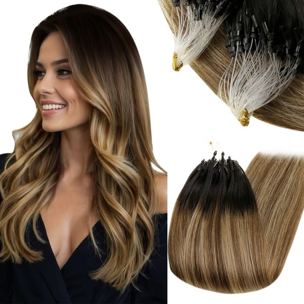 RUNATURE Micro Bead Hair Extensions Real Human Hair Brown Ombre