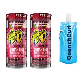 Sqwincher Zero Qwik Stik Sugar Free Electrolyte Hydration Drink Mix, 10 Packets (Pack of 2) with QuenchCurl Bottle - Strawberry Lemonade