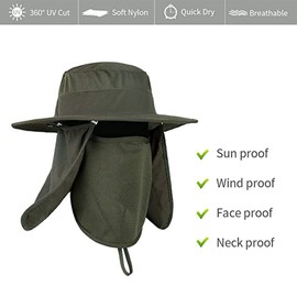 KAMYSEN Sombrero para el Sol,Protector Gorro Pescador Anti-UV UPF50+,Gorra Pesca Solar ala Ancha Transpirable Multiusos con Velo y Mosquitera Protección Cuello Al Aire Libre