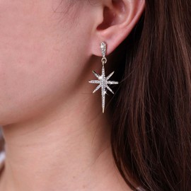 Atentuyi Boho Gold Starburst Earrings Diamond Starburst Drop Earrings Sparkling Crystal Earrings Rhinestone Earrings Dangle Earrings Drop CZ Earrings Statement Earrings Jewellery for Women Girls,