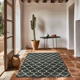 EVERGRACE Area Rugs for Living Room 3x5, Boho Trellis Faux Wool Indoor Outdoor Rugs, Washable Rugs for Bedroom Entryway Dining Room Hallyway, Low Pile Floor Mat Carpet for Home Decor, Black