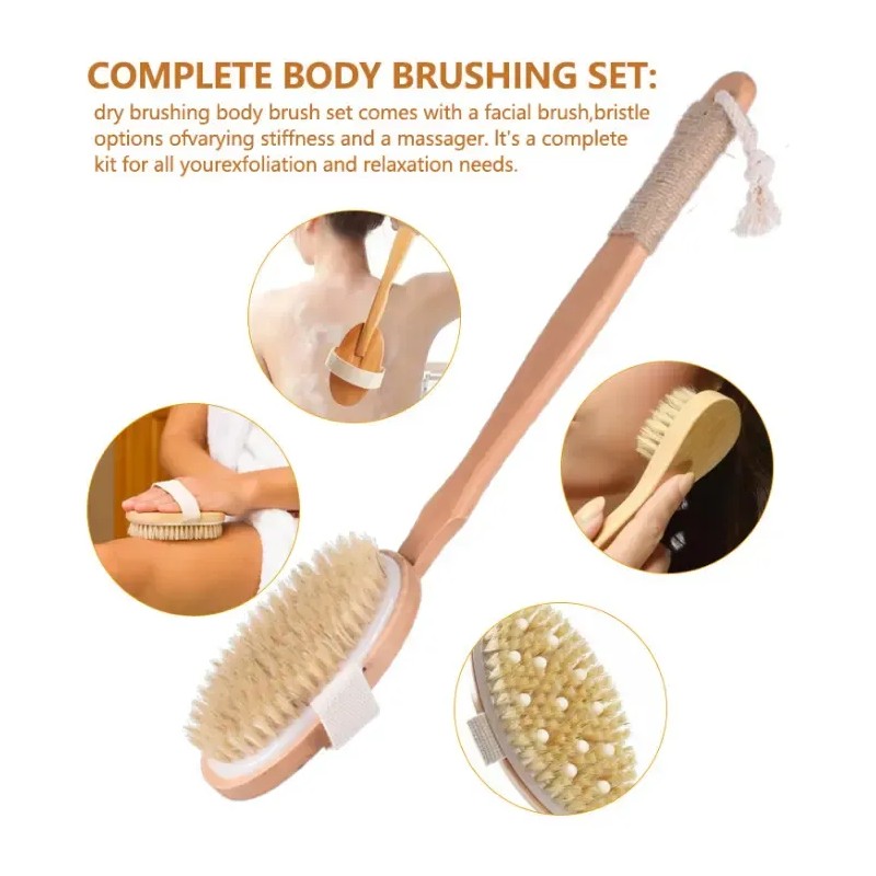 Cepillo Corporal Exfoliante Cuerpo Piel Circulacion Kit 4pcs