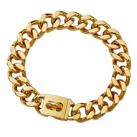 txprodogchains Big Dog Chain Collar with Buckle Strong Heavy Duty 21MM Thick Wide Stainless Steel Metal 18K Gold Cuban Link Chain Collar for Large Dogs