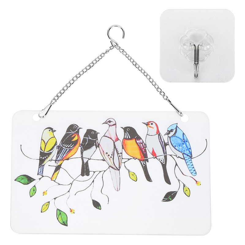 Birds On A Wire Ornament Glass Window Panel Suncatcher Hangings