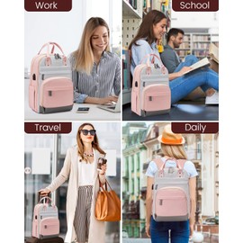 LOVEVOOK Backpack for Women,Laptop Backpack Women,Fits 15.6 Inch Laptop Bag,School Backpacks,Fashion Travel Work Anti-theft Bag,Waterproof Business Computer College Backpack Purse,Grey-Pink-Grey