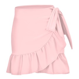 ChinFun Women's Ruffle Sarongs Beach Wrap Swimwear Bikini Tankini Cover Up Swim Skirts Swimdress Light Pink XS-M