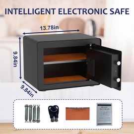 OUSURO 0.8 Cub Safe Box - Small Home Safe for Money Jewelry Documents, Security Safe Box, Solid Steel Lock Box with Digital Electronic Security Keypad for Home Office Hotel (Black)