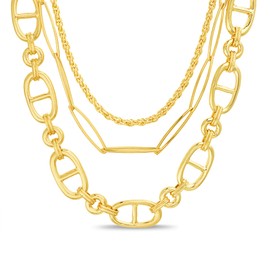 Nautica Three Row Yellow Layering Heavy Link Rope Paperclip Chain Necklace for Women 16-20 Inches