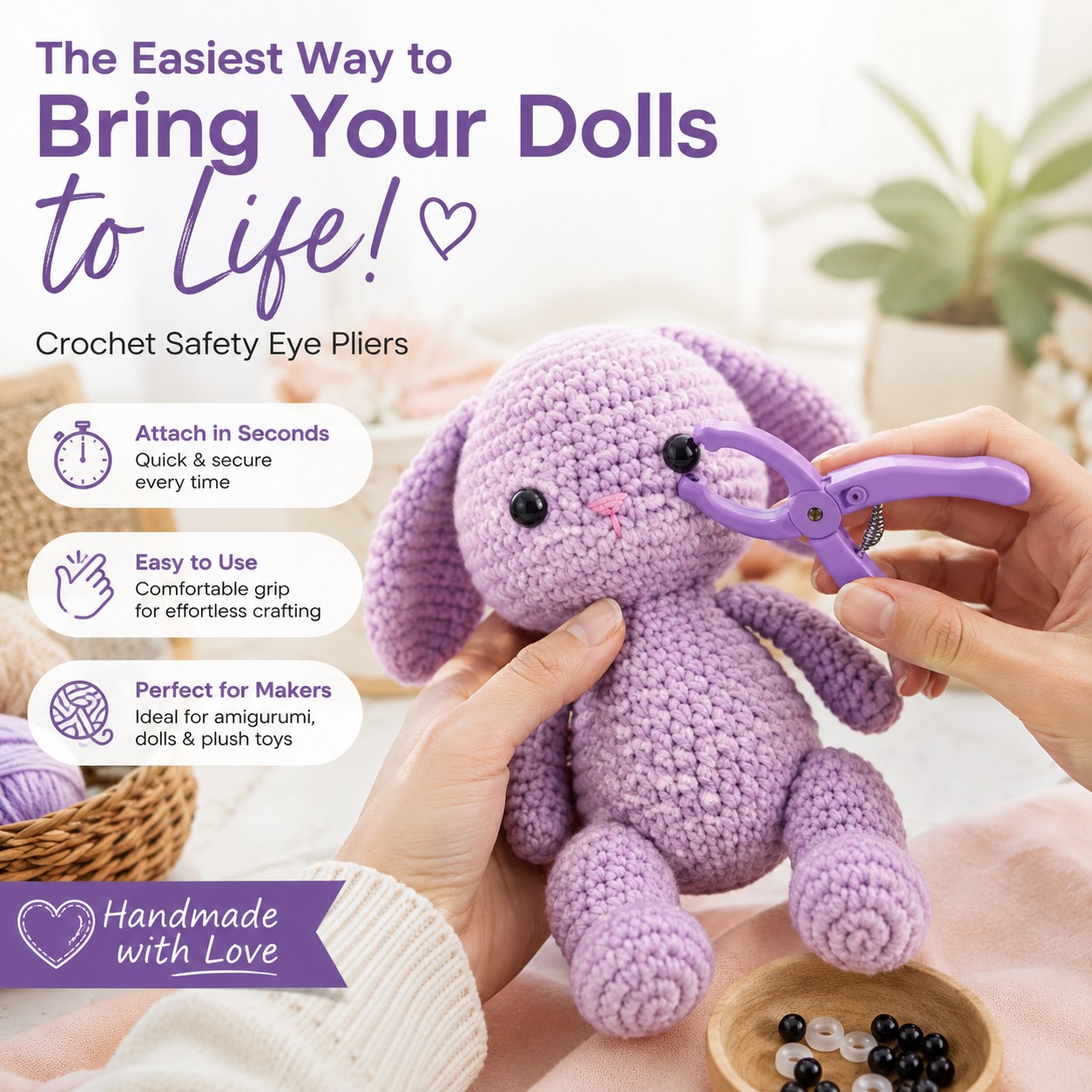 Safety Eye Pliers for Crochet Doll Making – Quick Attacher Tool for Amigurumi, Plush Toys & Stuffed Animals