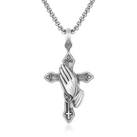 Rihavott Praying Hands Cross Necklace, Titanium steel Christian Bible Prayer Cross Pendant Necklace, Amulet Faith Jewelry Gift for Women Men