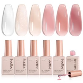 Beetles Esmalte en Gel Jelly Nude 6 Colores para Uñas | Tonos Nude Translúcidos Rosa y Beige, Acabado Jelly Removible para Manicura UV LED en Casa o S