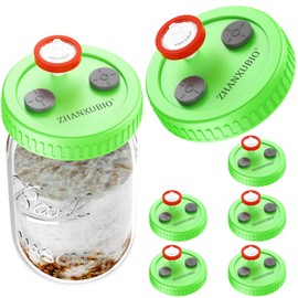 Mushroom Jar Liquid Culture Lid Wide Mouth Rejular Mouth Food Grade Plastic Grain Spawn Cultivation Mason Jar Lid with PTFE Membrane & Self Healing Injection Ports For Mushroom By ZHANXUBIO (86mm Wide Mouth 6pcs, Green with Syringe Filter)