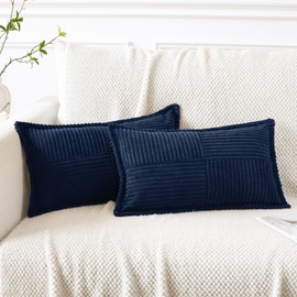 Artscope Corduroy Cushion Covers Pack of 2 Modern Patchwork Throw Pillow Covers Soft Pillowcase Broadside Decorative Textured Cushions for Home decor Sofa Bedroom Couch Navy Blue 30x50cm