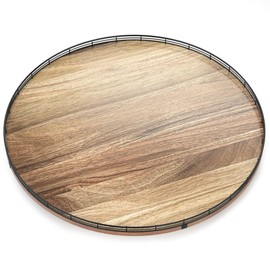 Acacia Wood 24" Lazy Susan Turntable Organizer for Table Top, Farmhouse Extra Large Round Lazy Susan for Serving Kitchen Countertop Cabinet for Charcuterie Centerpiece, Bathroom Vanity Tray Decor