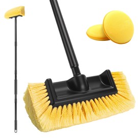 Car Wash Brush with Long Handle, 58.5'' Soft Bristle Cleaning Tool for Truck Exterior, RV, Boat, Solar Panel, Deck Washing, 2 Wax Applicator Pads Included
