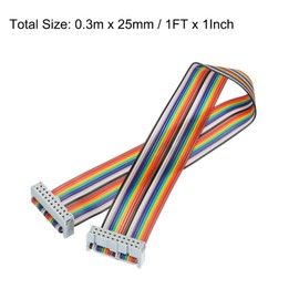 MECCANIXITY 1 Pcs 20 Pin Flat Rainbow Ribbon Cable FC/FC Female Connector 1FT 2.54mm Pitch Breadboard Jumper Wires for Electronic Projects