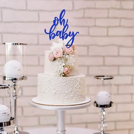 dorado Oh - Decoración para tartas de bebé, decoración para tartas de fiesta de bebé, bautismo de bebé o decoración para tartas de fiesta (Azul oscuro)