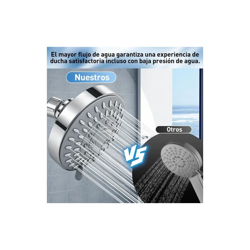 Ducha De Alta Presión De Acero Inoxidable Ajustable 5 Modos