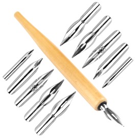 Dip Pen Nibs Holders with Comic Pen Nib Set, 11 Pcs G-Pen Ink Nib Stainless Steel Drawing Comic Pen Nib, Calligraphy Nibs with Wooden Comic Pen Nib Holder, Dip Pen Set for Writing Painting Signing