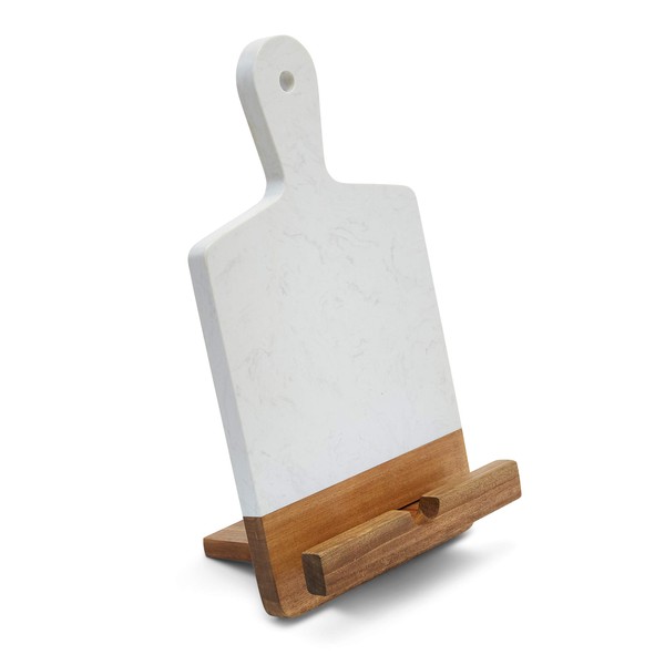 TENDER COTTAGE Improved Cookbook Holder - Cutting Board - Charcuterie Board - White Marble Cheese Board - Christmas, Mothers Day, Grandmother Gift, Wedding, Housewarming - Patented