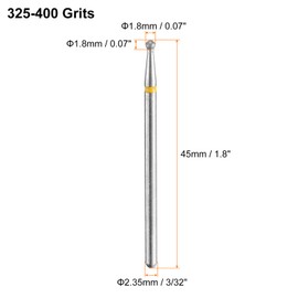 sourcing map 5pcs 325-400 Grits Diamond Grinding Bit 1.8mm Ball Head 2.35mm Shank 1.8mm Length Stone Sanding Drill Bits Rotary Tool for Ceramic Glass Nails Grinding Polishing