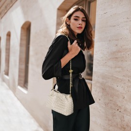 Joryin Woven Women's Crossbody Bag & Evening Purse, Trendy Dumpling Clutch & Hobo Cloud Shoulder Bag Trendy Dumpling Clutch Vegan Leather, Sand