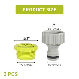 Set of 3 Tap Adapters, 1/2 and 3/4 Inch Garden Hose Connector, 2-in-1 Garden Screw Thread Tap Connector, Hose Connection Set for Watering, Plastic Hose Connection Tap Adapter