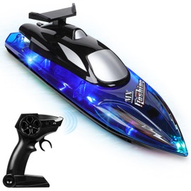Helmsyde Ferngesteuertes Boot RC Boot für Kinder und Erwachsene mit LED Lichtern 2.4GHz Rennboote für Pools und Seen 2 Wiederaufladbare Batterien Cooles Wasserspielzeug Geschenk für Jungen Mädchen