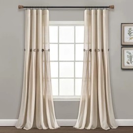 Lush Decor 40x84 Linen Button Window Curtain Panel Modern Farmhouse Rustic Decor Single ...