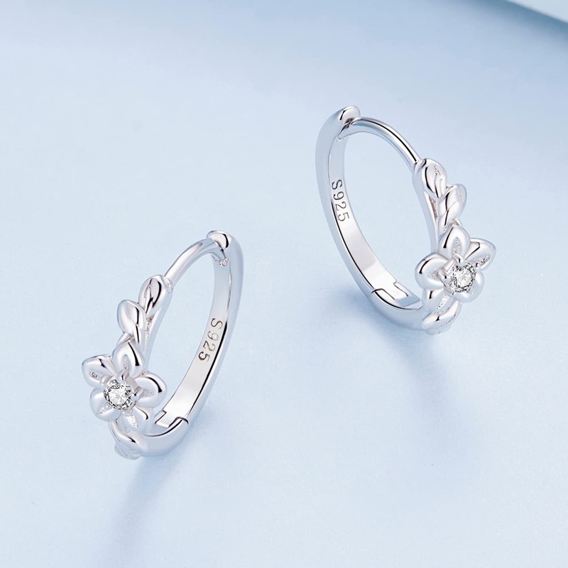 Qings Flower Hoop Earrings 925 Sterling Silver Hypoallergenic Small huggie