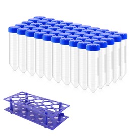 Aeseusia 50 PCS 50ml Plastic Centrifuge Tubes with Screw Cap, 50 PCS 50ml Plastic Conical Tube Test Tubes with Cap, and 1PCS Plastic Detachable Centrifuge Tube Rack
