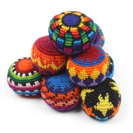 Hacky Sack, Knitted Footbags, Juggling Balls, Haki Sacks, Kick Balls - Assorted Colours and Styles - Set of 3