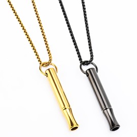 2 Pack Breathing Necklace for Mindful Relaxation & Stress Relief – Black & Gold Stainless Steel Pendant with Chain – Deep Exhale Calming Tool for Adults, Focus Aid Jewellery