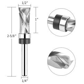 EANOSIC Top Bearing Compression Flush Trim Router Bit 1/4" Shank 1/2" Cutting Diameter, Solid Carbide Spiral Template Router Bit for CNC Pattern Woodworking Tool