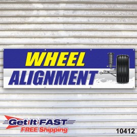 Wheel Alignment Banner Sign Auto Repair Tire Dealer Service Bay Garage - 144" x 48", 15oz Premium Vinyl