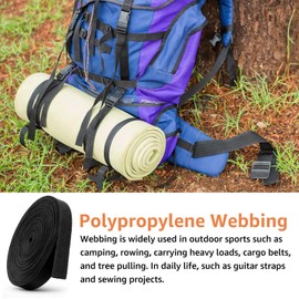 16Yards Nylon Webbing 3/4inch Nylon Webbing Strap Heavy Duty Polypropylene Webbing Lightweight Strapping Backpack Band for DIY Gear Repair Outdoor Luggage Cargo Straps(Black)