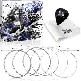 Phoenix Coated Strings Electric Guitar Strings Nickel Balanced Sound Quality Tension Resistant Pole End Color Coding / Cleaning Cloth & Pick Included