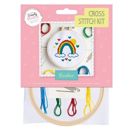 Simply Make Cross Stitch Kit - Rainbow Design for Kids and Adults, Including Hoop, Embroidery Thread, Fabric and Needle - Perfect for Adult Crafts and Beginners - Starter Cross Stitch Craft Kit