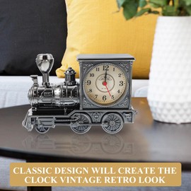 VOSAREA Retro Train Table Clock Vintage Motor Clock Novelty Locomotive Alarm Clock Creative Train Clock Table Clock Decoration Grey