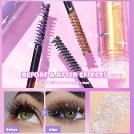 KARLOR mascara with glitter, 3 pieces mascara waterproof glitter mascara for eyelashes silver golden purple glitter eyelashes colorful colored mascara shiny mascara festival carnival eye make-up